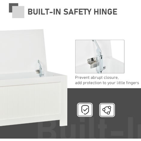Large Storage Box Toy Chest Cabinet Unit Organizer with Lid & Safety Hinges White