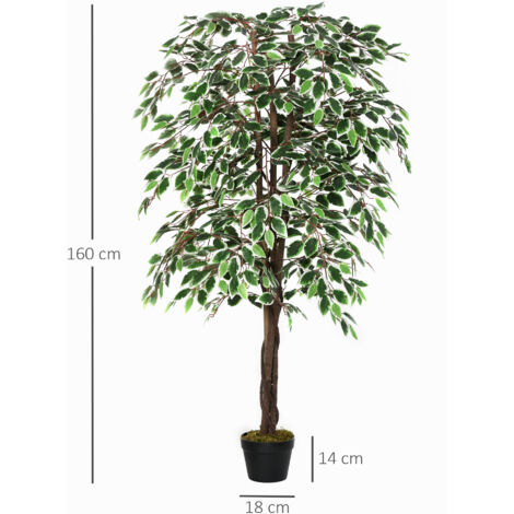 Outsunny 160cm/5.2FT Artificial Ficus Tree Fake Plant in Pot Indoor Outdoor