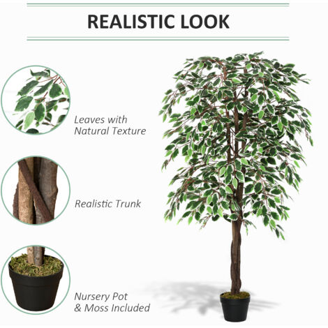 Outsunny 160cm/5.2FT Artificial Ficus Tree Fake Plant in Pot Indoor Outdoor
