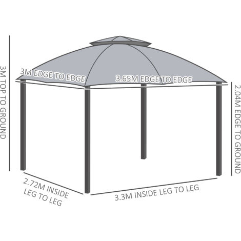 Outsunny 3.7 x 3(m) Outdoor Steel Frame Gazebo with 2-Tier Roof Sidewalls Garden