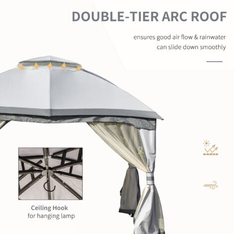 Outsunny 3.7 x 3(m) Outdoor Steel Frame Gazebo with 2-Tier Roof Sidewalls Garden