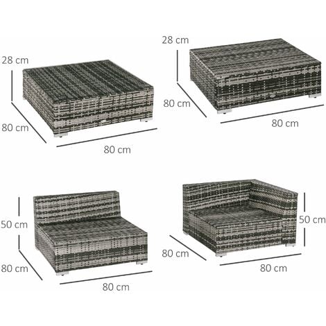 Outsunny 6 Pieces Rattan Furniture Set Conservatory Sofa Deluxe Wicker Garden Grey