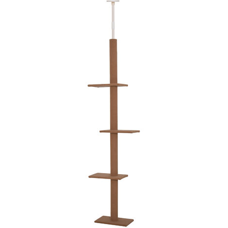 PawHut 260cm Wall-To-Floor Cat Climbing Tower Activity Perch Frame Brown