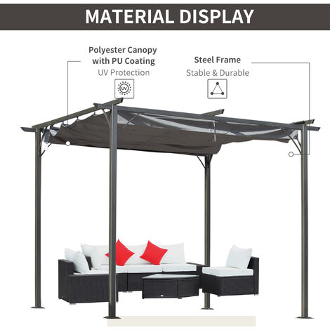 Outsunny 3x3m Outdoor Pergola Metal Gazebo Porch Awning Retractable ...