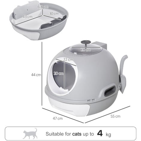 PawHut Cat Litter Box Toilet With Litter Scoop Enclosed Drawer Skylight Grey