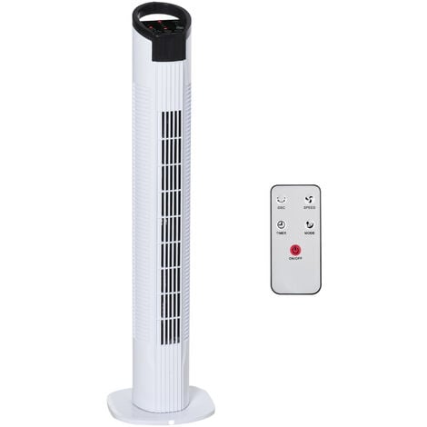 HOMCOM Tower Fan with 3 Speed 3 Mode 7.5h Timer 70° Oscillation LED Panel 5M Remote White
