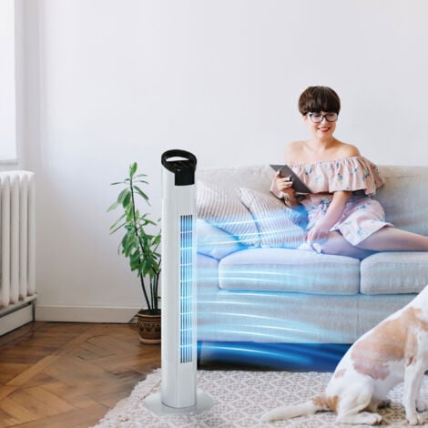 HOMCOM Tower Fan with 3 Speed 3 Mode 7.5h Timer 70° Oscillation LED Panel 5M Remote White
