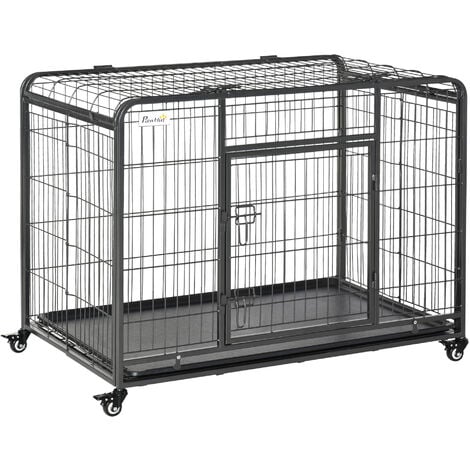 PawHut 78x109cm Metal Dog Cage Kennel w/ Locking Door & Wheels Large Pets