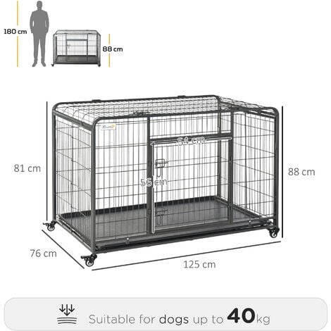 PawHut Metal Dog Cage Kennel Locking Door & Wheels Removable Tray 125 x 76 x 81 cm