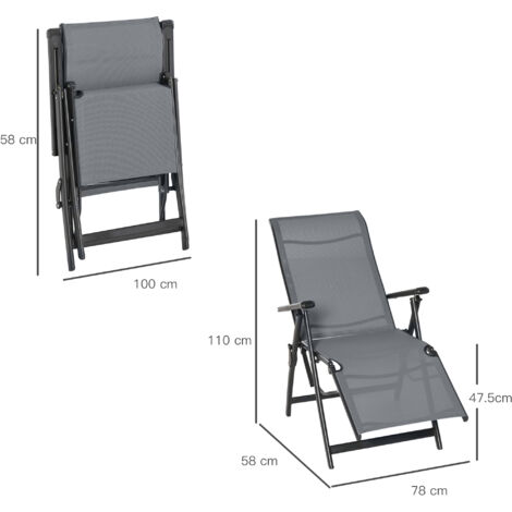 Outsunny Outdoor Sun Recliner Loungers with Adjustable Footrest Grey
