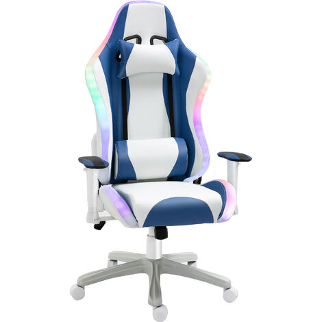 Vinsetto Video Game Chair w/ LED Light, Bluetooth Speaker Racing Swivel, White