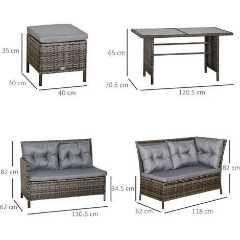 Outsunny 6 Pieces Sofa Set Furniture Rattan Cushion Seat Wicker Black Garden Grey