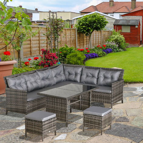 Outsunny 6 Pieces Sofa Set Furniture Rattan Cushion Seat Wicker Black Garden Grey