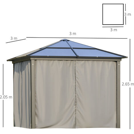 Outsunny 3x3(m) Aluminium Hardtop Gazebo Canopy W/ Polycarbonate Top ...