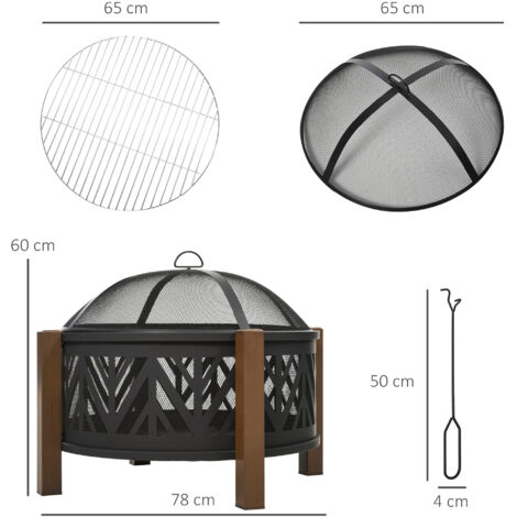 Outsunny 78cm 2-In-1 Outdoor Fire Pit & Firewood BBQ Garden Cooker Heater