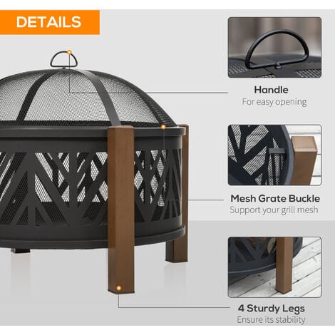 Outsunny 78cm 2-In-1 Outdoor Fire Pit & Firewood BBQ Garden Cooker Heater