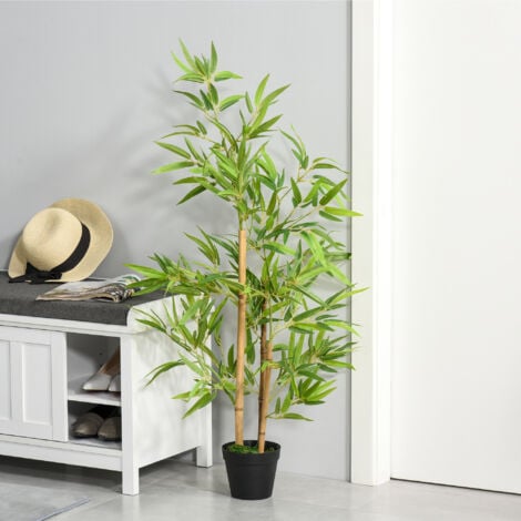 Outsunny Set of 2 120cm/4FT Artificial Bamboo Trees Plant w/ Pot Indoor Outdoor