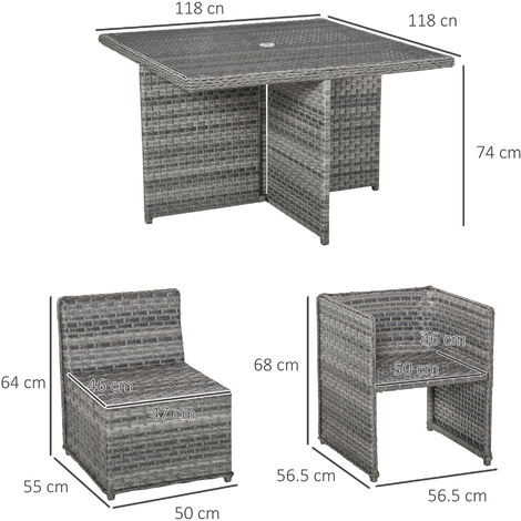 Outsunny Patio 9 PCs Rattan Dining Table Set Garden Wicker Cube Sofa Furniture