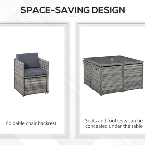 Outsunny Patio 9 PCs Rattan Dining Table Set Garden Wicker Cube Sofa Furniture
