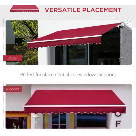 Outsunny 3.5x2.5m Manual Awning Window Door Sun Weather Shade w/Handle Thick Retractable Canopy Outdoor Garden Shield Wine Red Outsunny 3.5x2.5m Manual Awning Window Door Sun Weather Shade w/Handle Thick Retractable Canopy Outdoor Garden Shield Wine Red