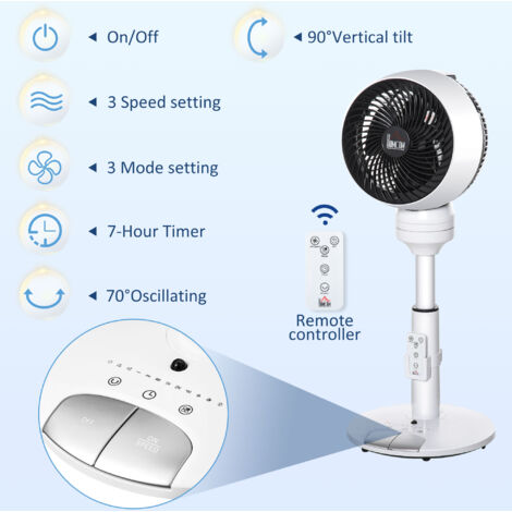 HOMCOM 9 Inch Height Adjustable Air Circulator Fan 70° Oscillating 9 Setting