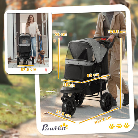 PawHut Folding Pet Stroller 3 Wheel Dog Carrier Adjustable Canopy for Small Dog Grey