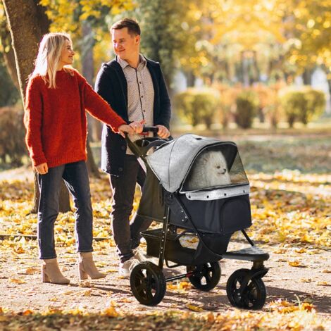 PawHut Folding Pet Stroller 3 Wheel Dog Carrier Adjustable Canopy for Small Dog Grey