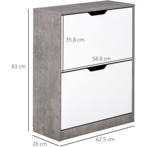HOMCOM Two Drawer Shoe Cabinet Home Storage Organiser w/ Groove Handles Hallway