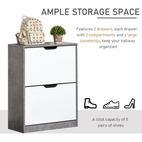HOMCOM Two Drawer Shoe Cabinet Home Storage Organiser w/ Groove Handles Hallway