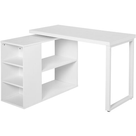 HOMCOM Corner Desk L-Shaped Straight Desk with Rotating Storage Shelf, White