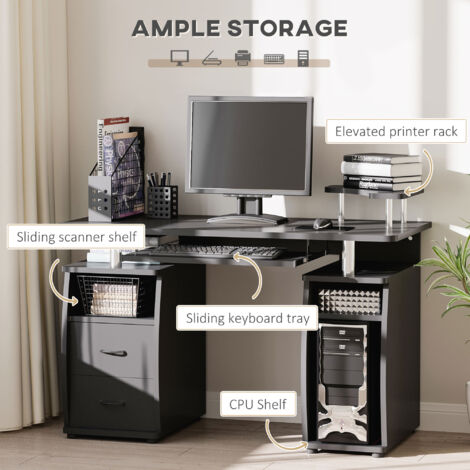 HOMCOM Computer Office Desk Table Workstation w/ Keyboard Tray, Drawer Black