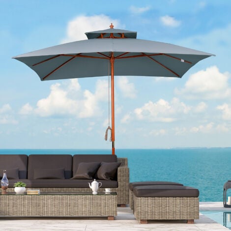 Outsunny Patio Parasol Garden Sun Umbrella Sunshade Bamboo Dark Grey