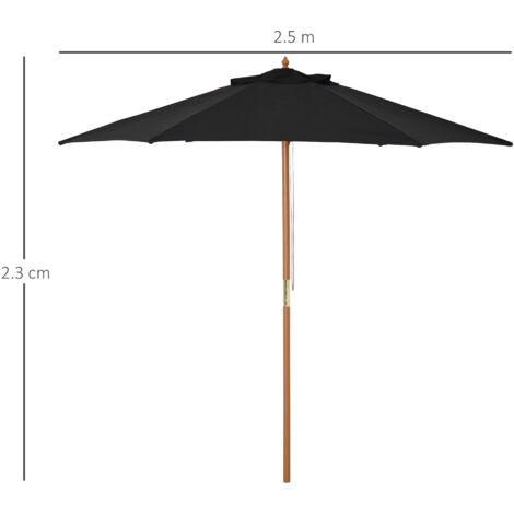 Outsunny 2.5m Wood Garden Parasol Sun Shade Patio Outdoor Wooden Umbrella Canopy Black