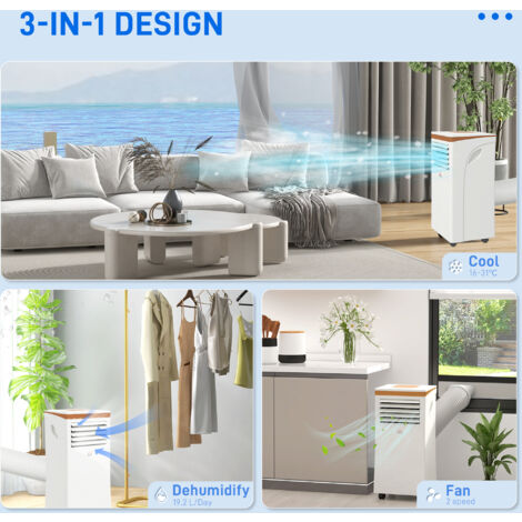 HOMCOM Portable Air Conditioner 4 Modes LED Display Timer Home Office 7000BTU