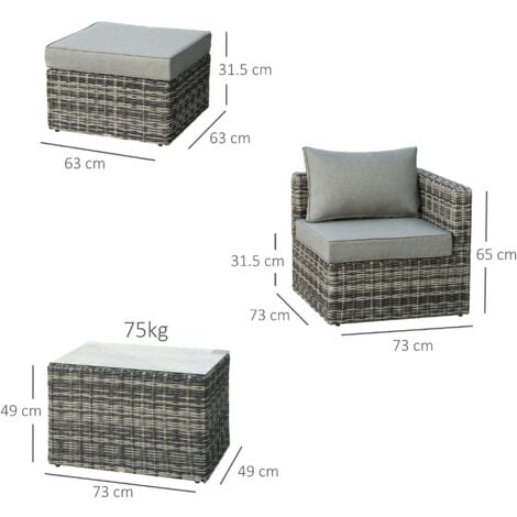 Outsunny 5 Pcs Rattan Garden Furniture Set Single Sofa Stool Coffee Table Mixed grey