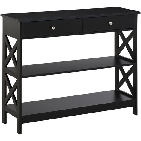 Console Table Sofa Desk w/ Shelves Drawers for Living Room Entryway Bedroom Black
