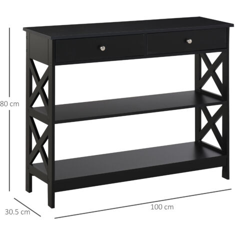 Console Table Sofa Desk w/ Shelves Drawers for Living Room Entryway Bedroom Black