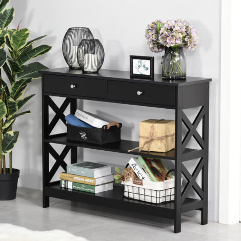 Console Table Sofa Desk w/ Shelves Drawers for Living Room Entryway Bedroom Black