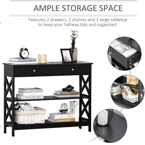 Console Table Sofa Desk w/ Shelves Drawers for Living Room Entryway Bedroom Black