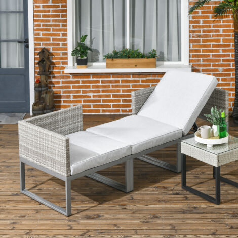 Outsunny 3-in-1 Chair Coffee Table Lounger Seater Sofa w/ Steel