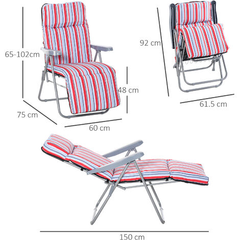 Outsunny Set of 2 Adjustable Sun Lounger Recliner Reclining Seat Red & White