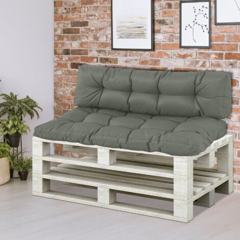 Outsunny 2Pcs Garden Tufted Pallet Cushion Seat Pad, Back Cushion Patio Grey