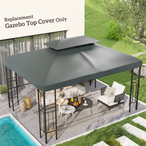 Outsunny 3x4m Gazebo Replacement Roof Canopy 2 Tier Top UV Cover Patio Deep Grey