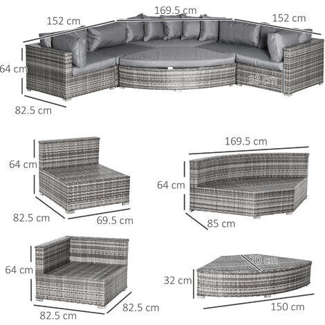 Outsunny 7-Seater Rattan Corner Sofa Set - Outdoor Garden Furniture With Table & Footstools, Dark Blue-471085