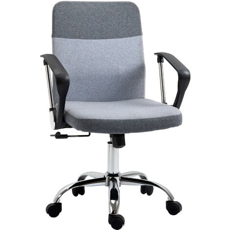 Vinsetto Office Chair Linen Fabric Swivel Computer Desk Chair Home Study Adjustable Chair with Wheels, Grey