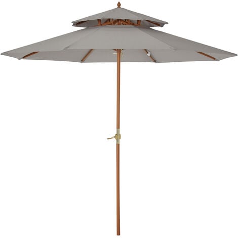 Outsunny Wood Patio Parasol Sun Shade Outdoor Garden Umbrella Canopy Grey