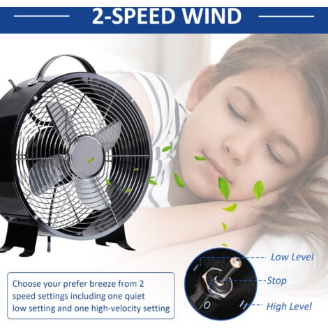 HOMCOM 26cm 2-Speed Electric Fan w/ Safe Guard Anti-Slip Feet Home Office Black