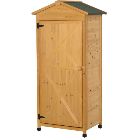 Outsunny 74x55x155cm Garden Storage Shed Cabinet 2 Shelves Hooks Lock Yellow