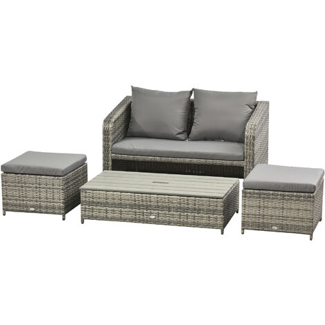 Outsunny 4-Piece Outdoor Wicker Conversation Patio Set Lift Top Coffee Table