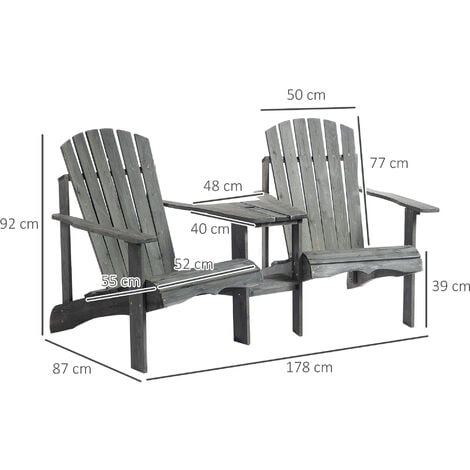 Outsunny Wooden Double Adirondack Chair W Center Table Umbrella Hole   31616040 2 